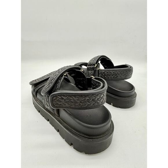 H&M Black Faux Leather Braided Hook & Loop Chunky Gladiator Sandals Women's 8.5 - Picture 5 of 7